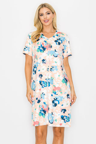 Audrey Stretch Suede Dress - Multi Flower Print