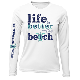 "Life Is Better At The Beach" Turtle Women's Long Sleeve UPF 50+ Dry-Fit Shirt (No Back)