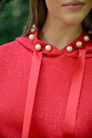 Francine Stretch French Scuba Pearl Hoodie with Glitter