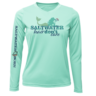 Key West, FL "Saltwater Hair...Don't Care" Women's Long Sleeve UPF 50+ Dry-Fit Shirt