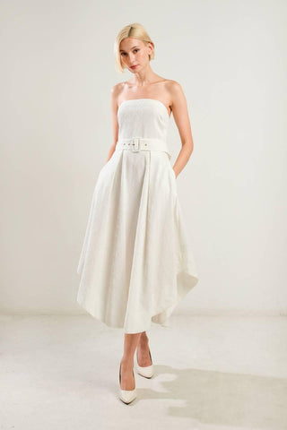 LIFE'S COMPASS WOVEN MIDI DRESS