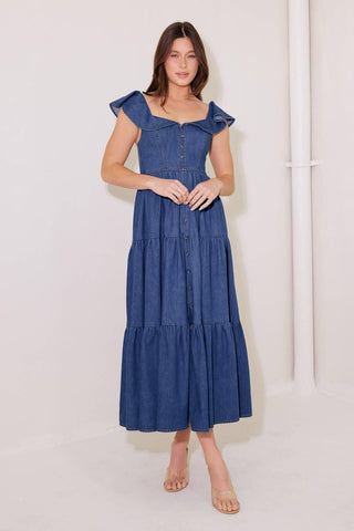ONCE UPON A TIME DENIM BLUE MIDI DRESS