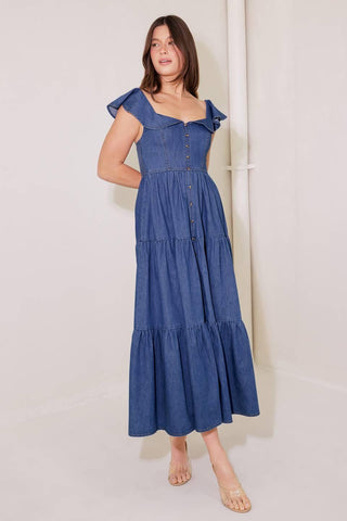 ONCE UPON A TIME DENIM BLUE MIDI DRESS
