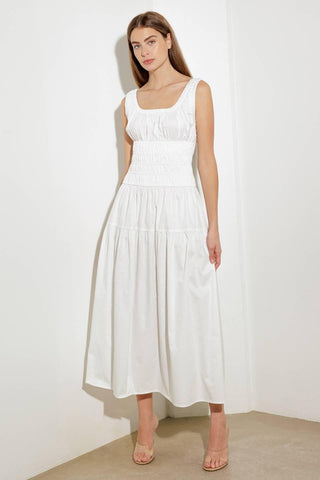 LOVELIEST LOOKS WHITE WOVEN MIDI DRESS
