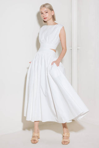 CHASING PEACE IN WHITE WOVEN MIDI DRESS