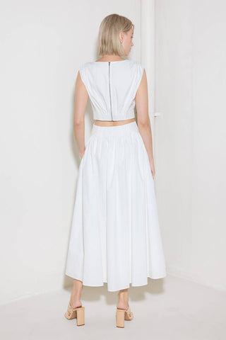 CHASING PEACE IN WHITE WOVEN MIDI DRESS