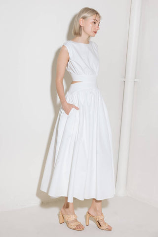 CHASING PEACE IN WHITE WOVEN MIDI DRESS