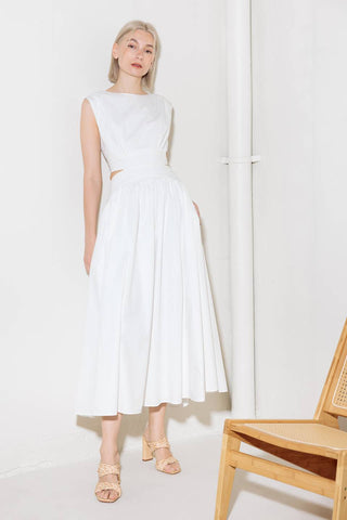 CHASING PEACE IN WHITE WOVEN MIDI DRESS