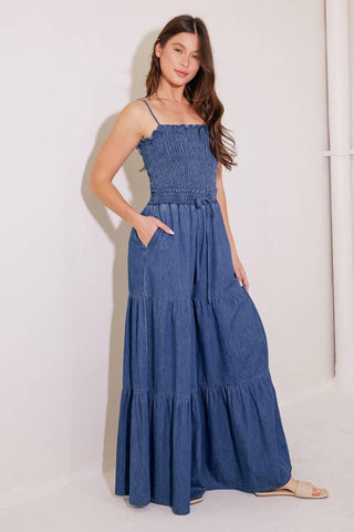 FEELING FREE INDIGO DENIM JUMPSUIT