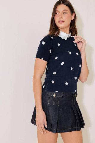 SIDEWALK CAFÉ NAVY SWEATER KNIT TOP