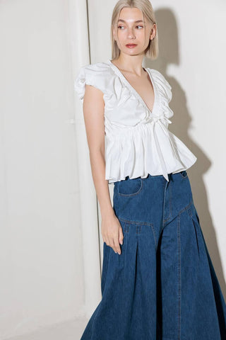 SLOW DOWN IN WHITE WOVEN TOP