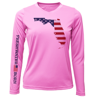 State of Florida USA Freshwater Born Women's Long Sleeve UPF 50+ Dry-Fit Shirt