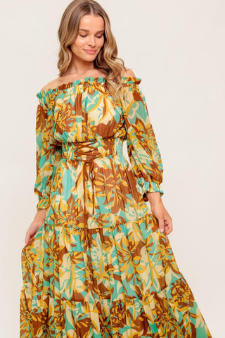 THENA SECRET GARDEN WOVEN MIDI DRESS