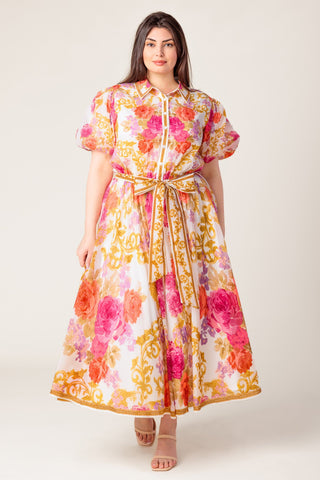 MAKING IT RIGHT IVORY FLORAL WOVEN MIDI DRESS
