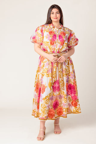 MAKING IT RIGHT IVORY FLORAL WOVEN MIDI DRESS