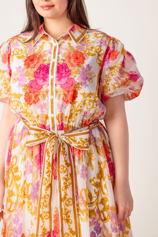 MAKING IT RIGHT IVORY FLORAL WOVEN MIDI DRESS