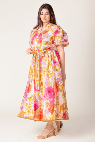 MAKING IT RIGHT IVORY FLORAL WOVEN MIDI DRESS