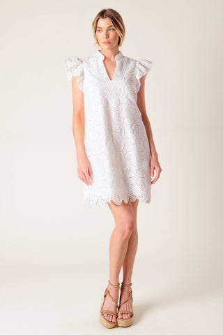 FLEETING WHISPERS LACE WOVEN MINI DRESS