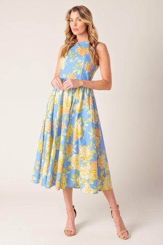 LIKE MAGIC POWDER BLUE WOVEN MIDI DRESS