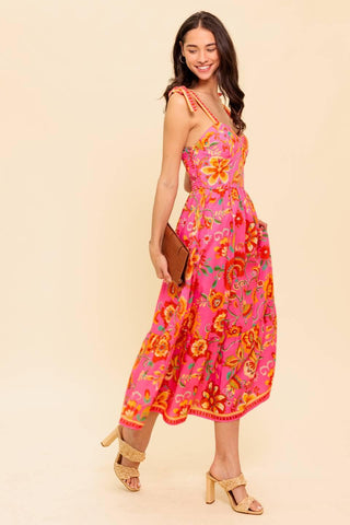 GARDEN GATHERING PINK WOVEN MIDI DRESS