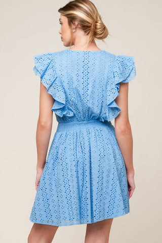 KEEP ME CLOSE POWDER BLUE WOVEN MINI DRESS