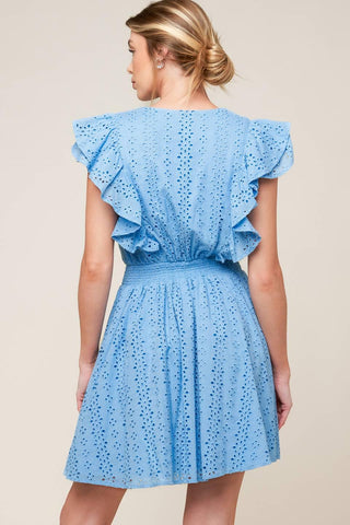 KEEP ME CLOSE POWDER BLUE WOVEN MINI DRESS