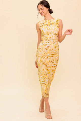 SWEET AS EVER POWER MESH BODYCON MIDI DRESS