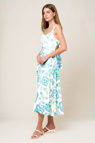 ON THE MOVE BLUE WOVEN MIDI DRESS