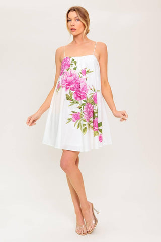 GARDEN WHISPERS PINK FLORAL WOVEN MINI DRESS