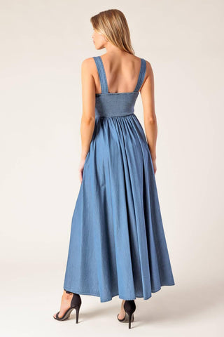 PASSIFLORA INDIGO DENIM MIDI DRESS