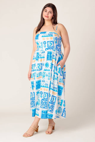 FLOWER GIRL BLUE WOVEN MIDI DRESS