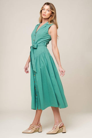 WISHING WELL TEAL GREEN WOVEN MIDI DRESS