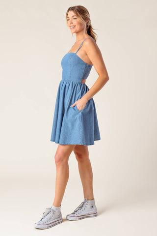 BACK IN LOVE DENIM MINI DRESS
