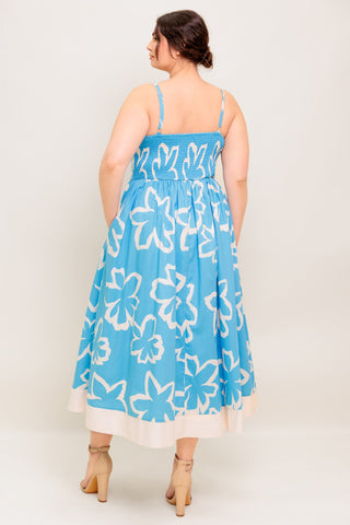 SERENE PETALS BLUE WOVEN MIDI DRESS