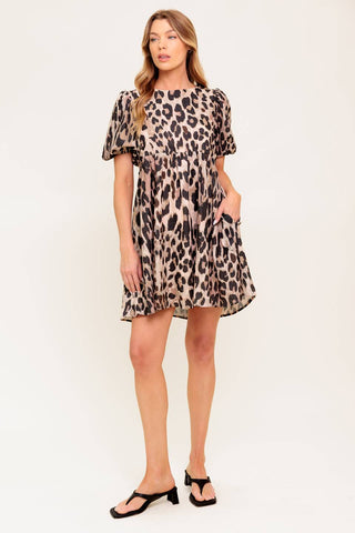 FOREVER YOURS LEOPARD WOVEN MINI DRESS
