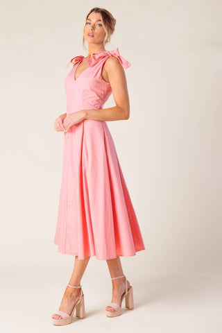 ON THE RIGHT TRACK PEACH WOVEN MIDI DRESS