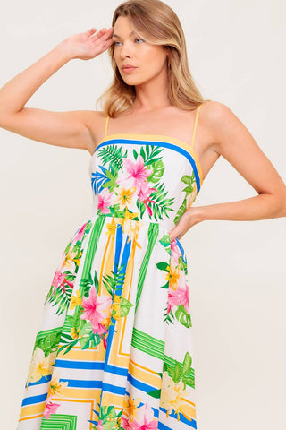 FLORAL HARMONY WOVEN MIDI DRESS