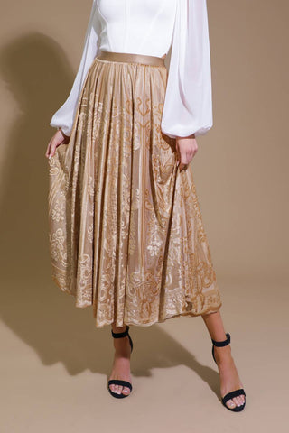 EASE MY MIND VELVET MIDI SKIRT
