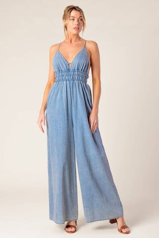 CAN'T CONVINCE ME ACID BLUE DENIM JUNPSUIT