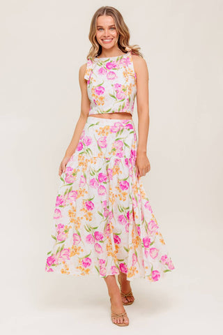 BOTANICAL BLISS WOVEN TOP AND SKIRT SET