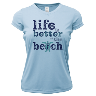 Pensacola, FL "Life Is Better At The Beach" Turtle Women's Short Sleeve UPF 50+ Dry-Fit Shirt