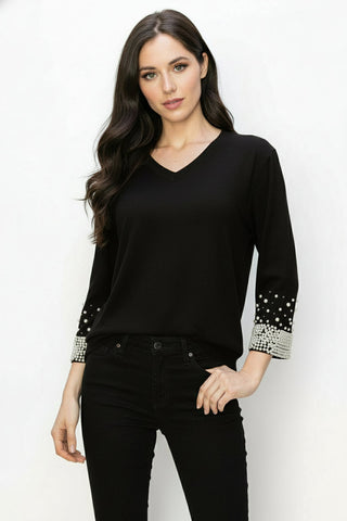 Alani Stretch Suede Top with Pearls