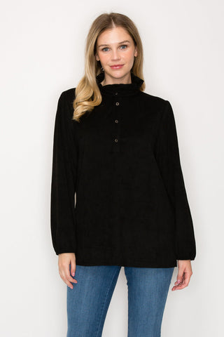 Willabella Stretch Suede Top with Ruffled Collar