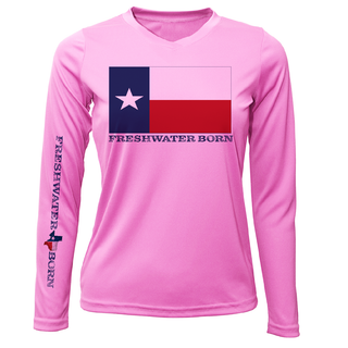 DFW, TX Flag Freshwater Born Women's Long Sleeve UPF 50+ Dry-Fit Shirt