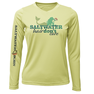 Key West, FL "Saltwater Hair...Don't Care" Women's Long Sleeve UPF 50+ Dry-Fit Shirt