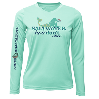 Key West, FL "Saltwater Hair...Don't Care" Women's Long Sleeve UPF 50+ Dry-Fit Shirt