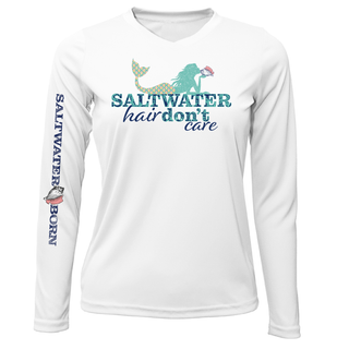 Key West, FL "Saltwater Hair...Don't Care" Women's Long Sleeve UPF 50+ Dry-Fit Shirt