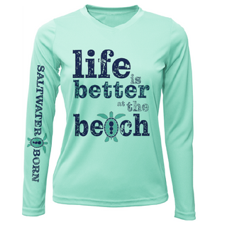 Cocoa Beach, FL "Life is Better at The Beach" Turtle Women's Long Sleeve UPF 50+ Dry-Fit Shirt