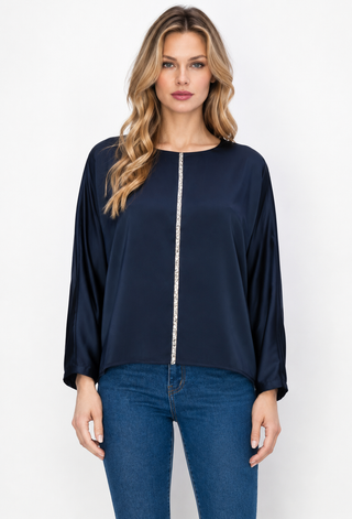 Wilma Satin Top with Diamond Trim