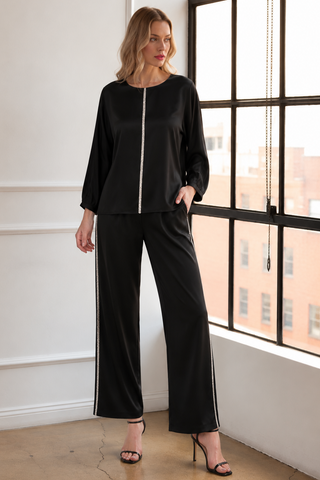 Wynne Satin Pant with Diamond Trim